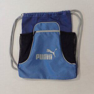 PUMA Drawstring Carry All Bag Size 14" x 18" Wear on BACK  or Shoulder Blue/Gray